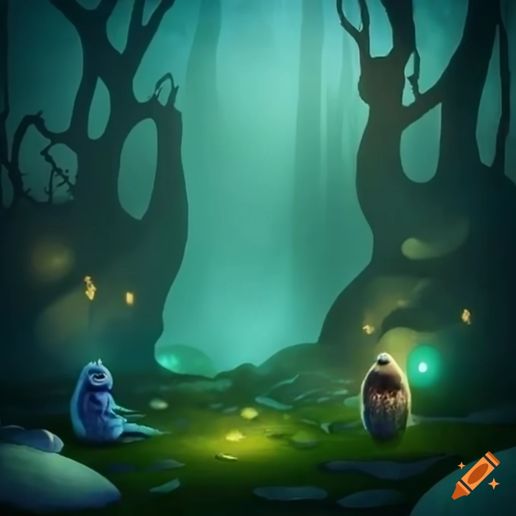 Enchanted forest scene with mythical creatures and magic elements on ...
