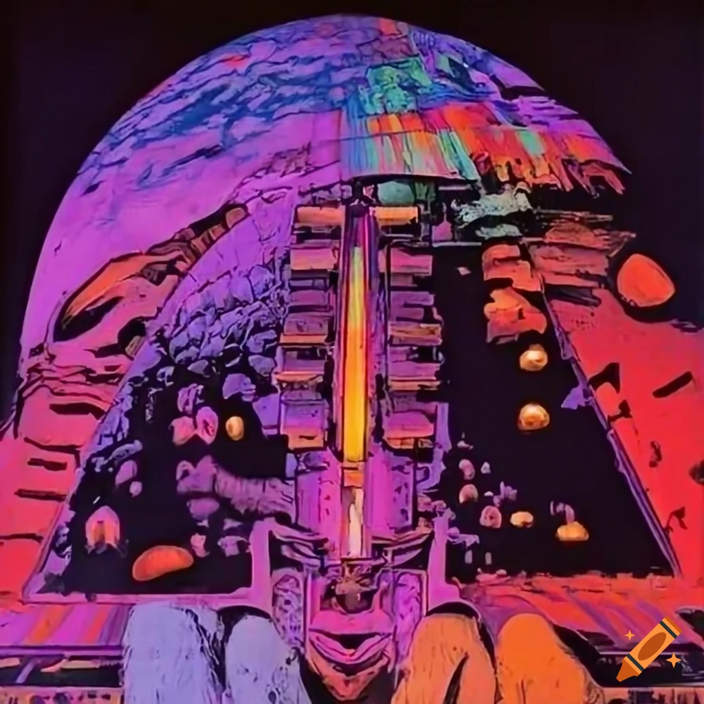 1970s epic vibrant chillwave utopian sci-fi art titled Flour Massacre