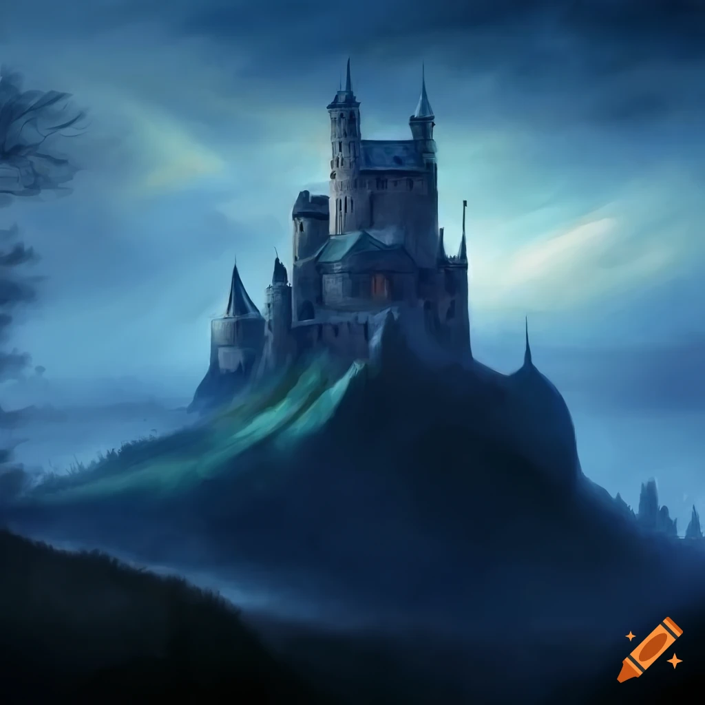 Castle on a dramatic and mysterious hill, ideal for printed painting on ...