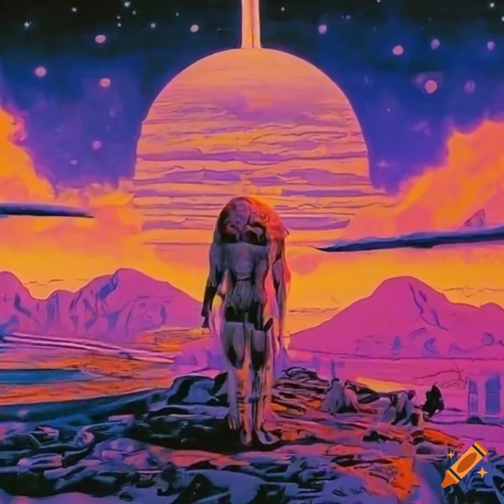 1970s epic vibrant chillwave utopian sci-fi art titled Flour Massacre