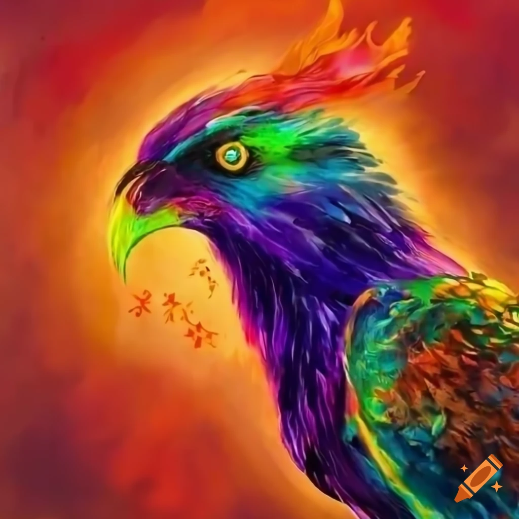 Close-up of a phoenix with colorful feather tips in high resolution