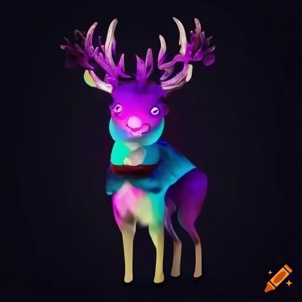 Original Character Design Of A Purple Deer With Blue Accents And Striped Antlers On Craiyon
