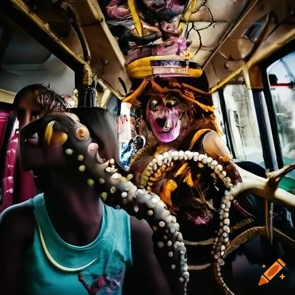 Octopus driving a school bus filled with zombies on Craiyon