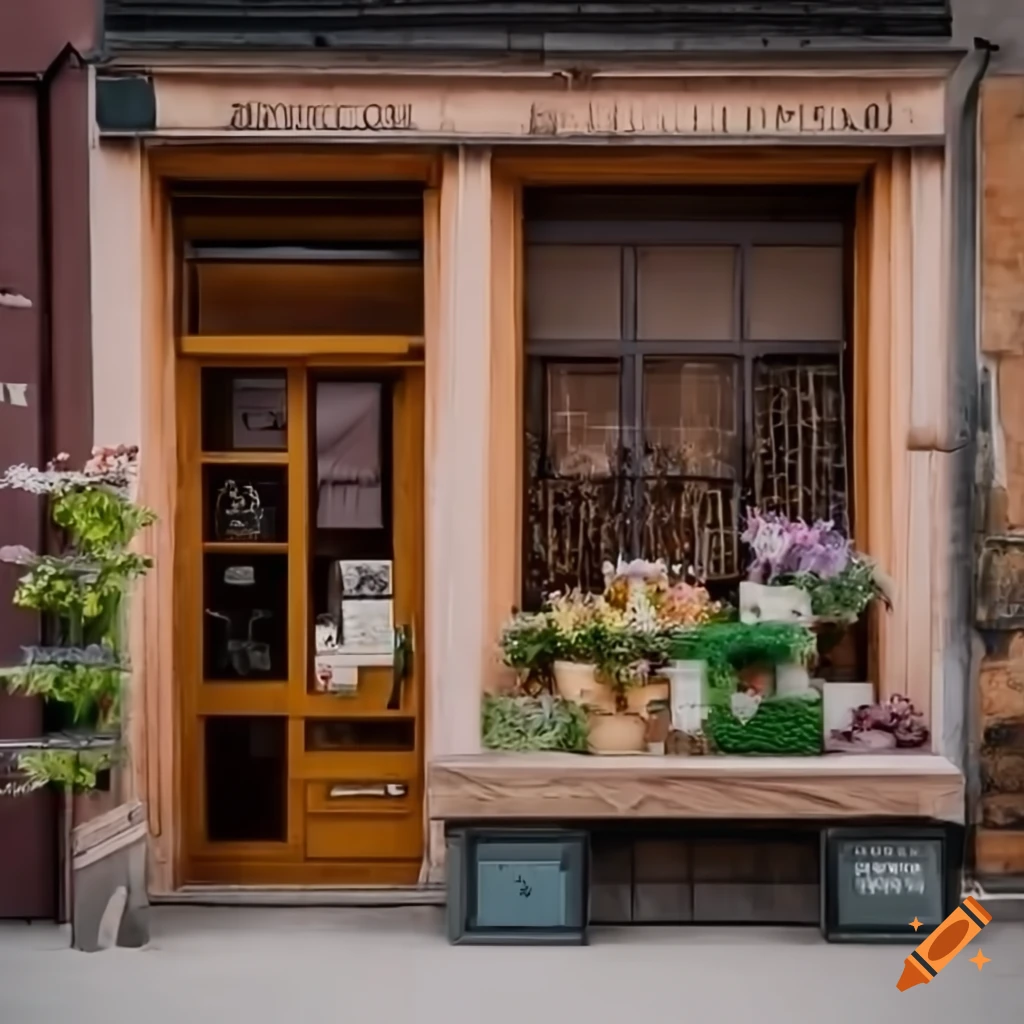 Urban flower store front in realistic detail, high resolution