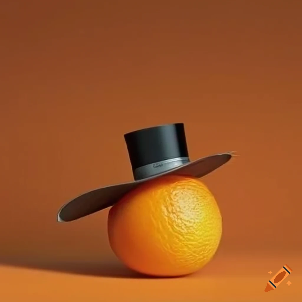 Orange fruit wearing a top hat on Craiyon