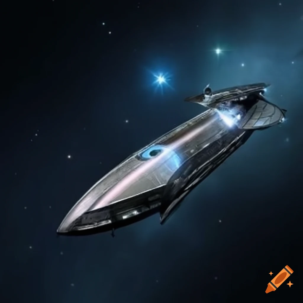 Insect-like starship drifting in space on Craiyon