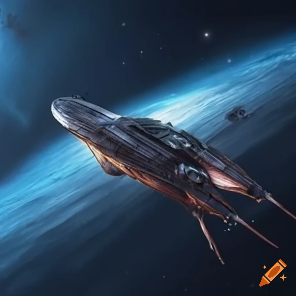 Insect-like starship drifting in space
