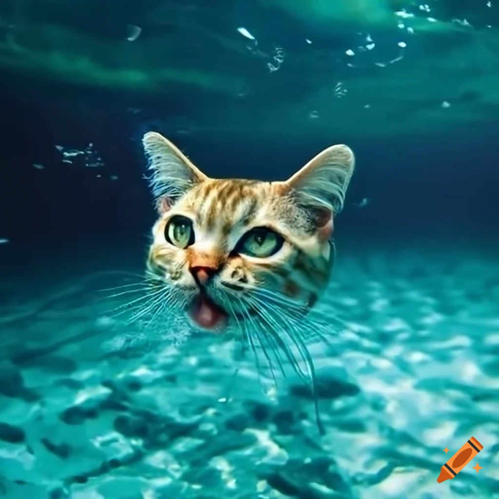 Cat swimming underwater on Craiyon