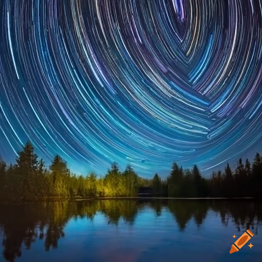 Star field flickering over a moonlit pond