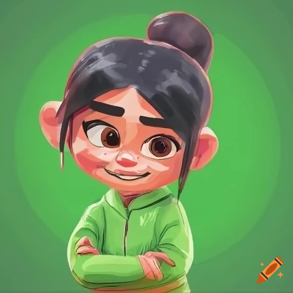 Vanellope Von Schweetz in a bright yellow-green basketball jersey