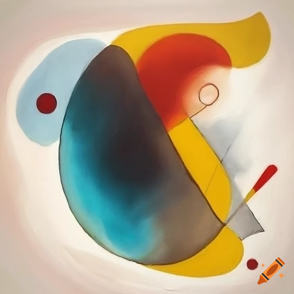 Abstract Kandinsky-inspired oil painting with geometric shapes and colorful curves