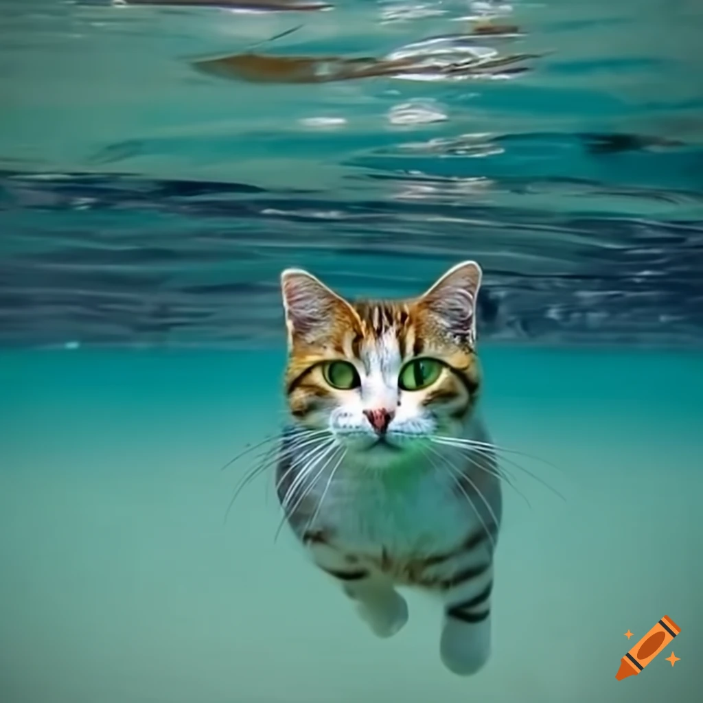 Cat swimming underwater on Craiyon