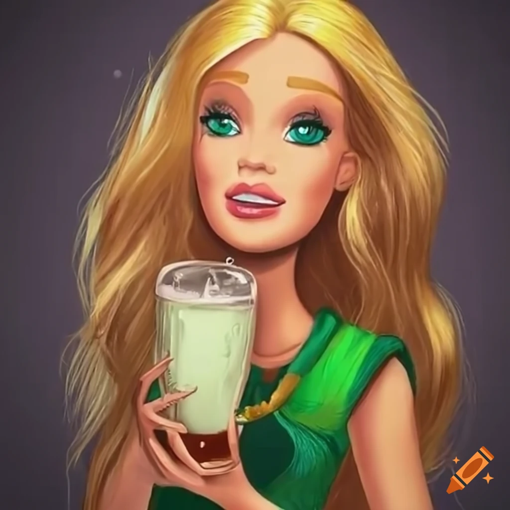Leprechaun barbie enjoying a Guinness beer