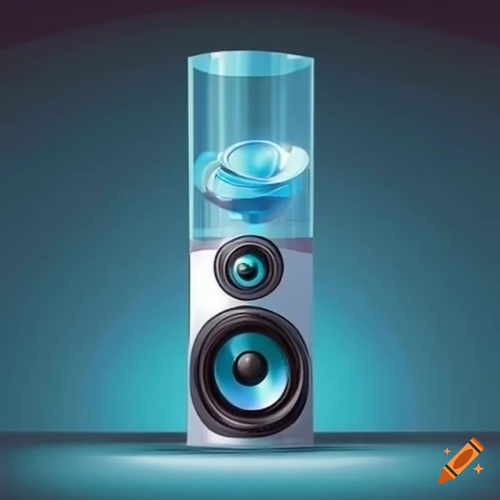 High-tech speaker system filled with crystal-clear water