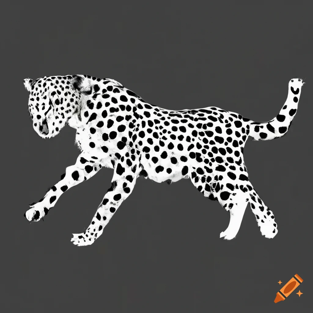Stencil cheetah jumping in black and white