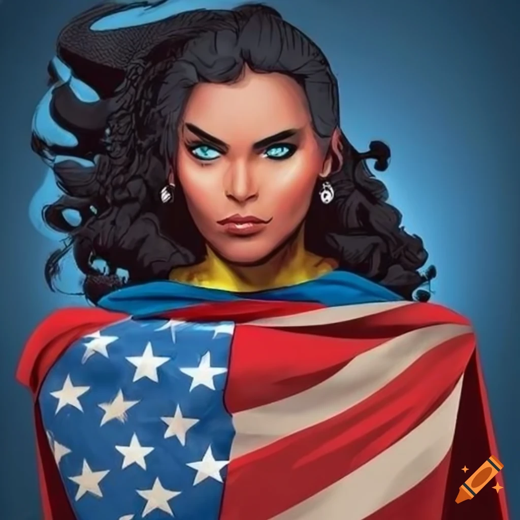 Latina superhero with American flag