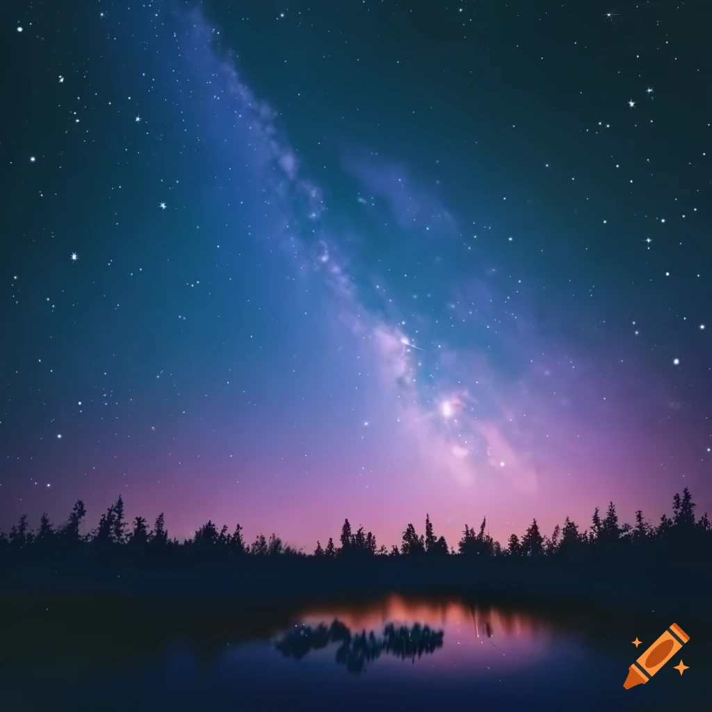 Star field flickering over a moonlit pond