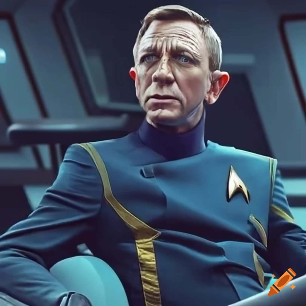Daniel craig as a heroic starfleet captain on star trek discovery sitting on the captain