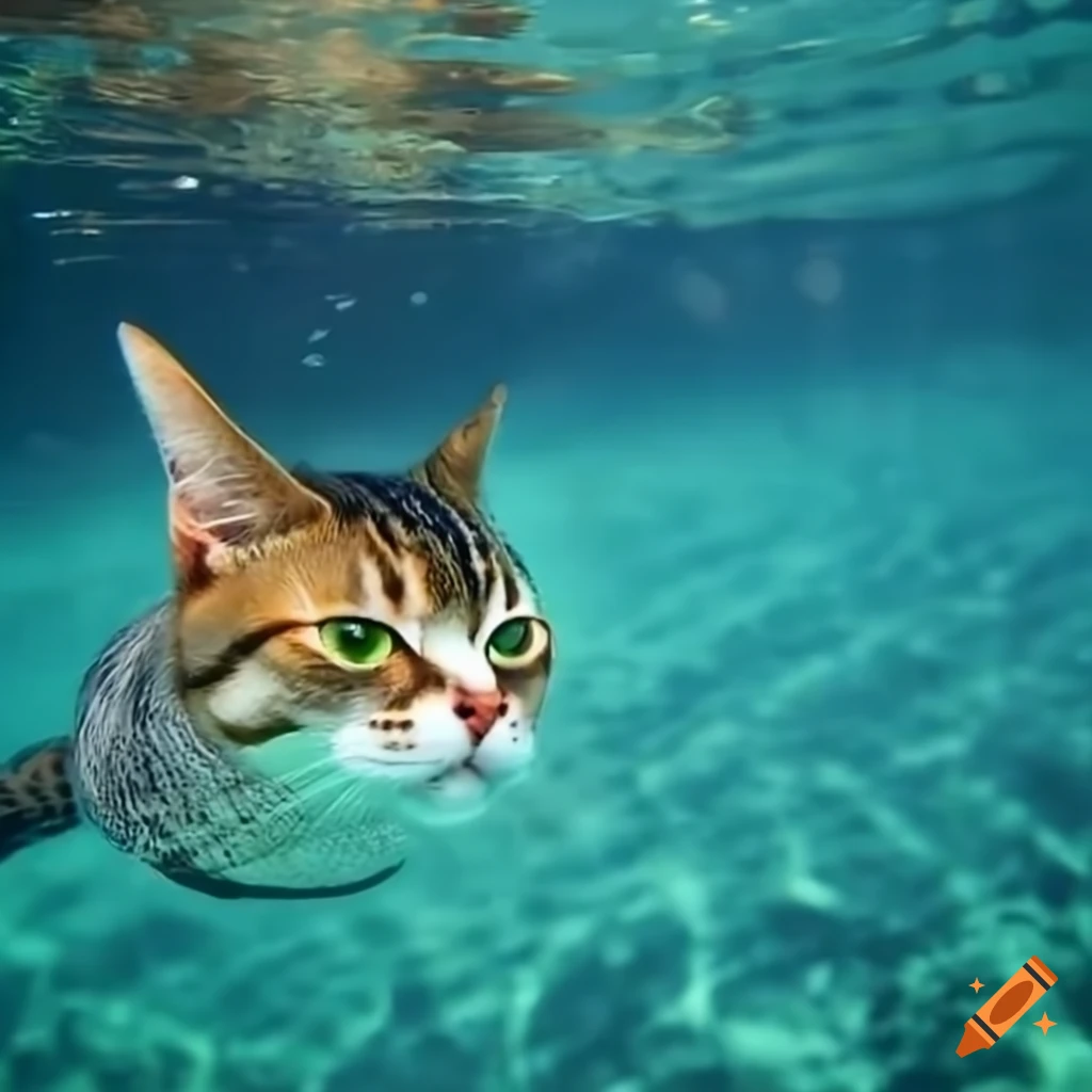 Cat swimming underwater on Craiyon