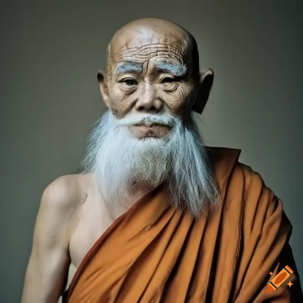 Very old zen monk with a long white beard on Craiyon