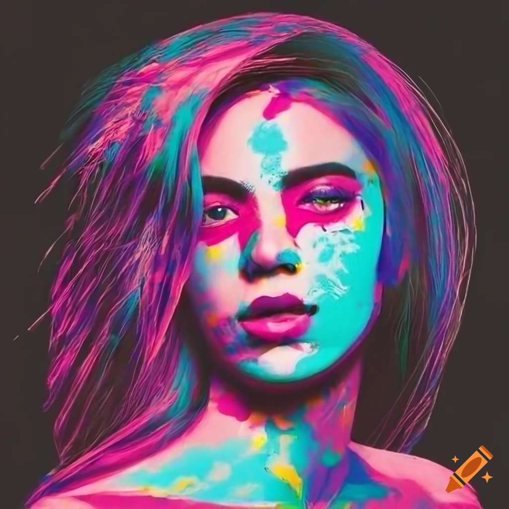 Neo-pop surreal portrait with graffiti-style text and vogue model in a spraypaint aesthetic