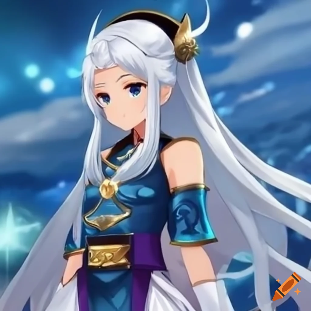 Anime princess with white hair and Sumunjang royal soldier in a fantasy setting