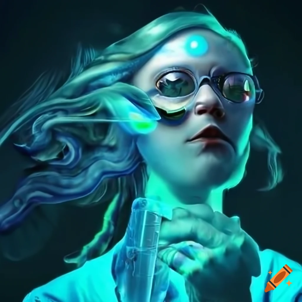 CD cover with a mad scientist in a laboratory surrounded by bubbling beakers