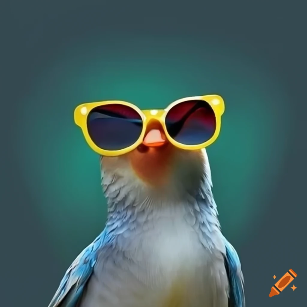 Bird wearing sunglasses posing sideways on Craiyon