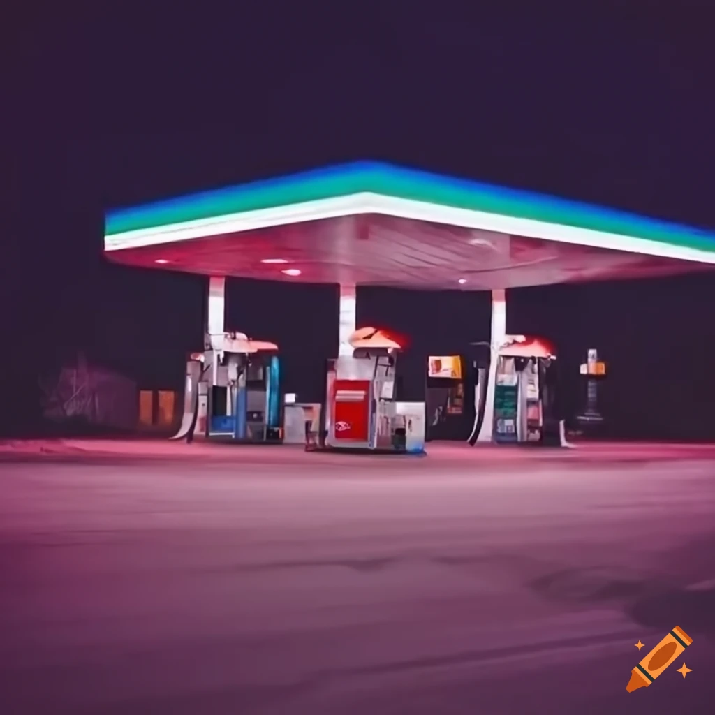Gas station at night in a liminal space
