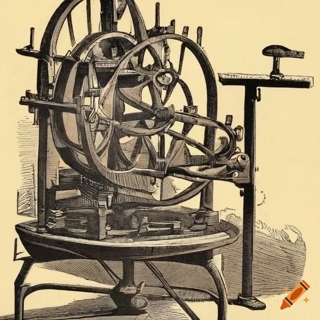 19th century woodcut of a complicated machine on craiyon
