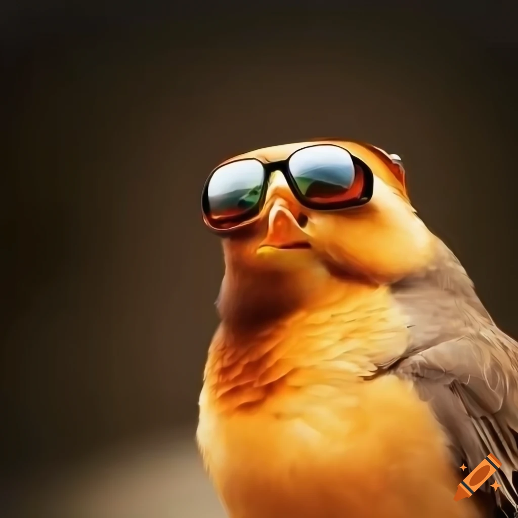 Bird wearing aviator sunglasses in sunset portrait on Craiyon