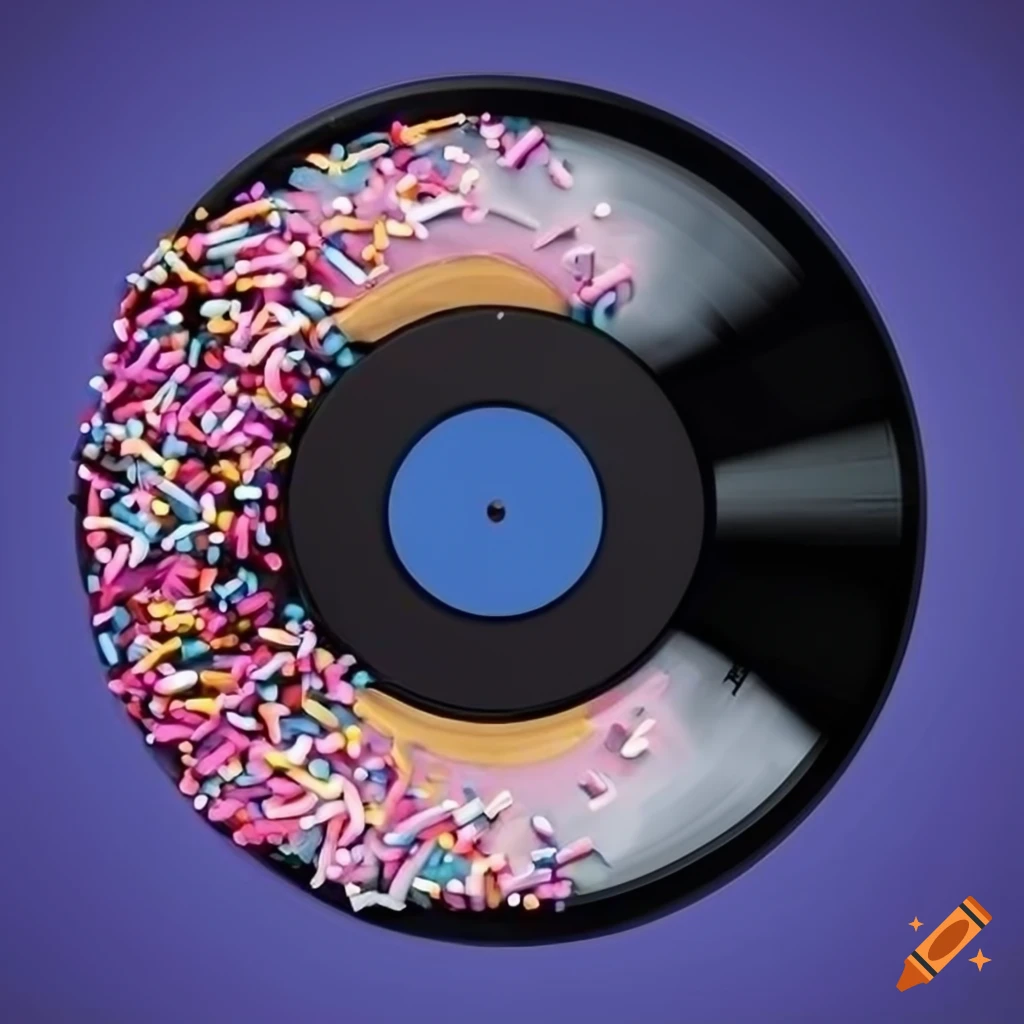 Two vinyl music records with icing and sprinkles popping out of toaster slots