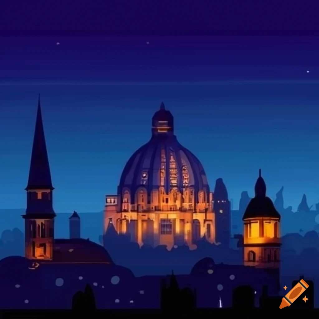 Stunning vector illustration of Italian city at night