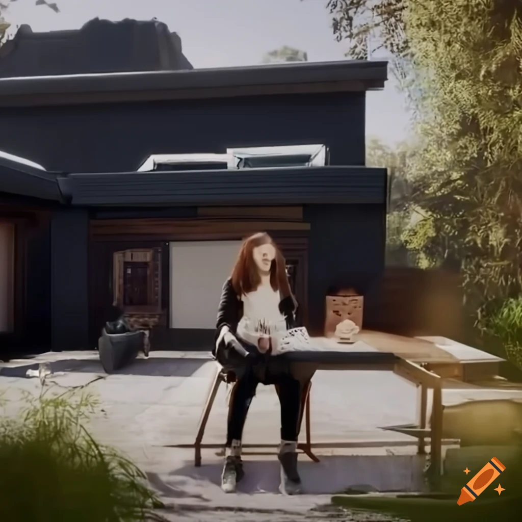 Smiling Thomasin McKenzie as sci-fi girl with black baseball cap sitting with group outdoors