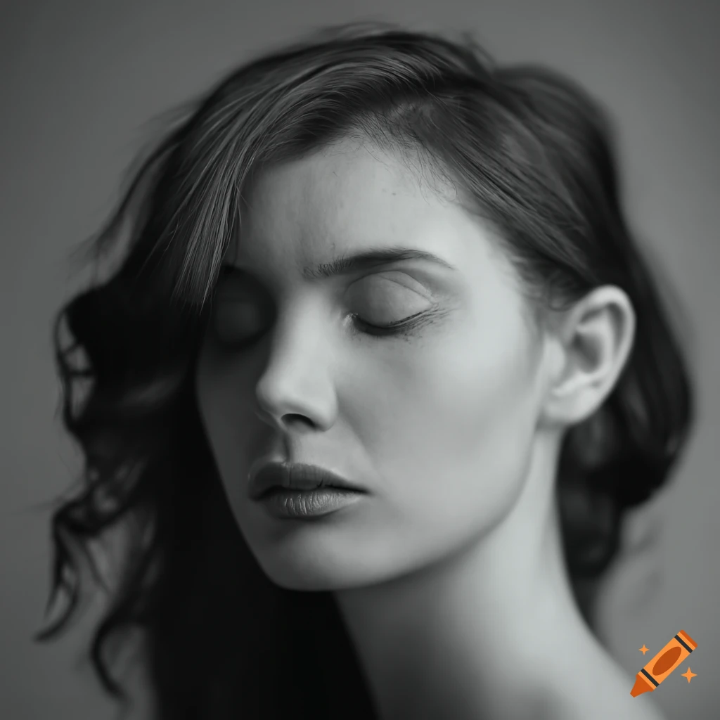 Portrait of a woman with closed eyes in monochrome on Craiyon