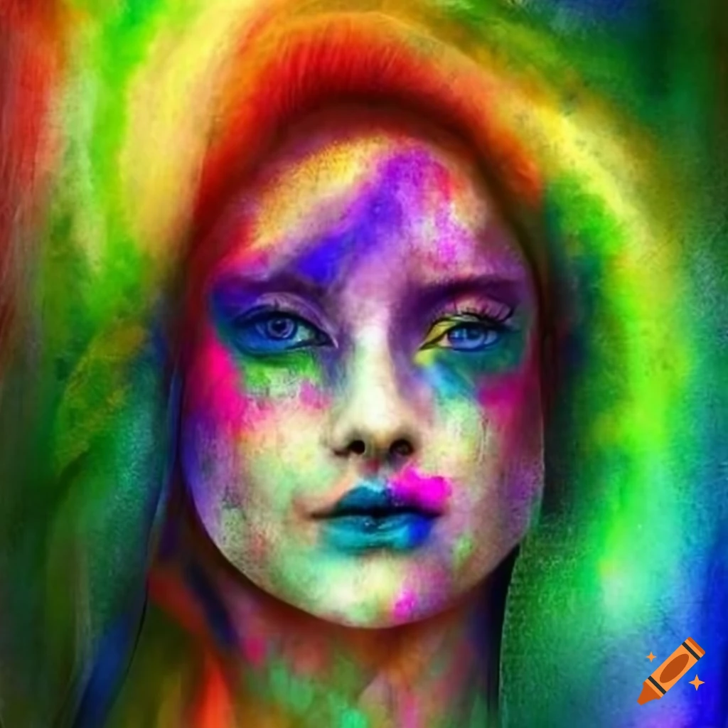 Vibrant and colorful surreal woman's face in a gothic forest setting