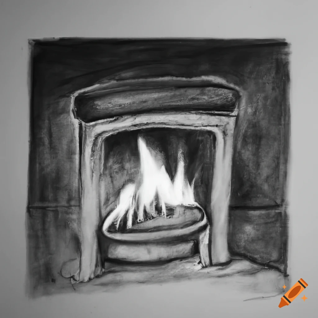 Ancient stove fire in expressive charcoal drawing