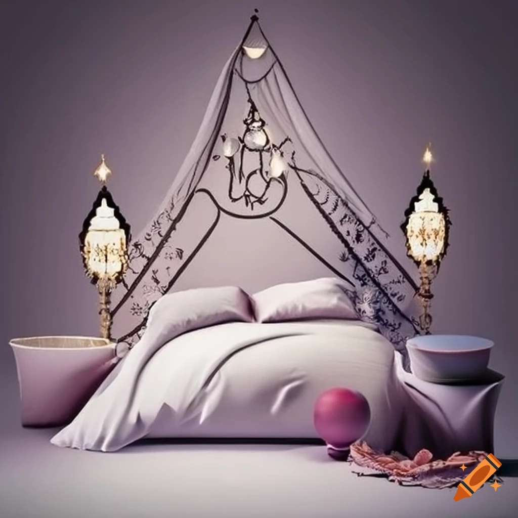 Ramadan decorations in a bedroom with white duvet