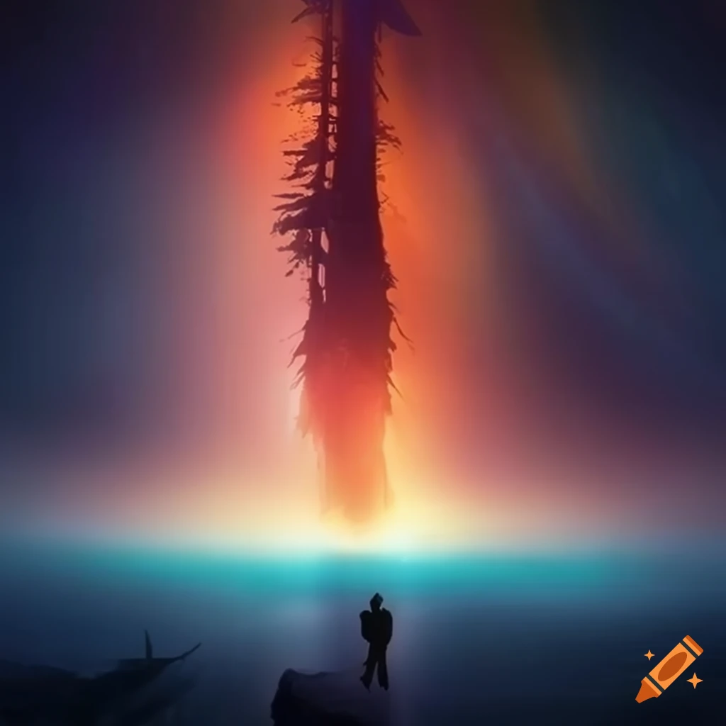 Final touch with god rays shining on mountain lake creating naturalism and awe