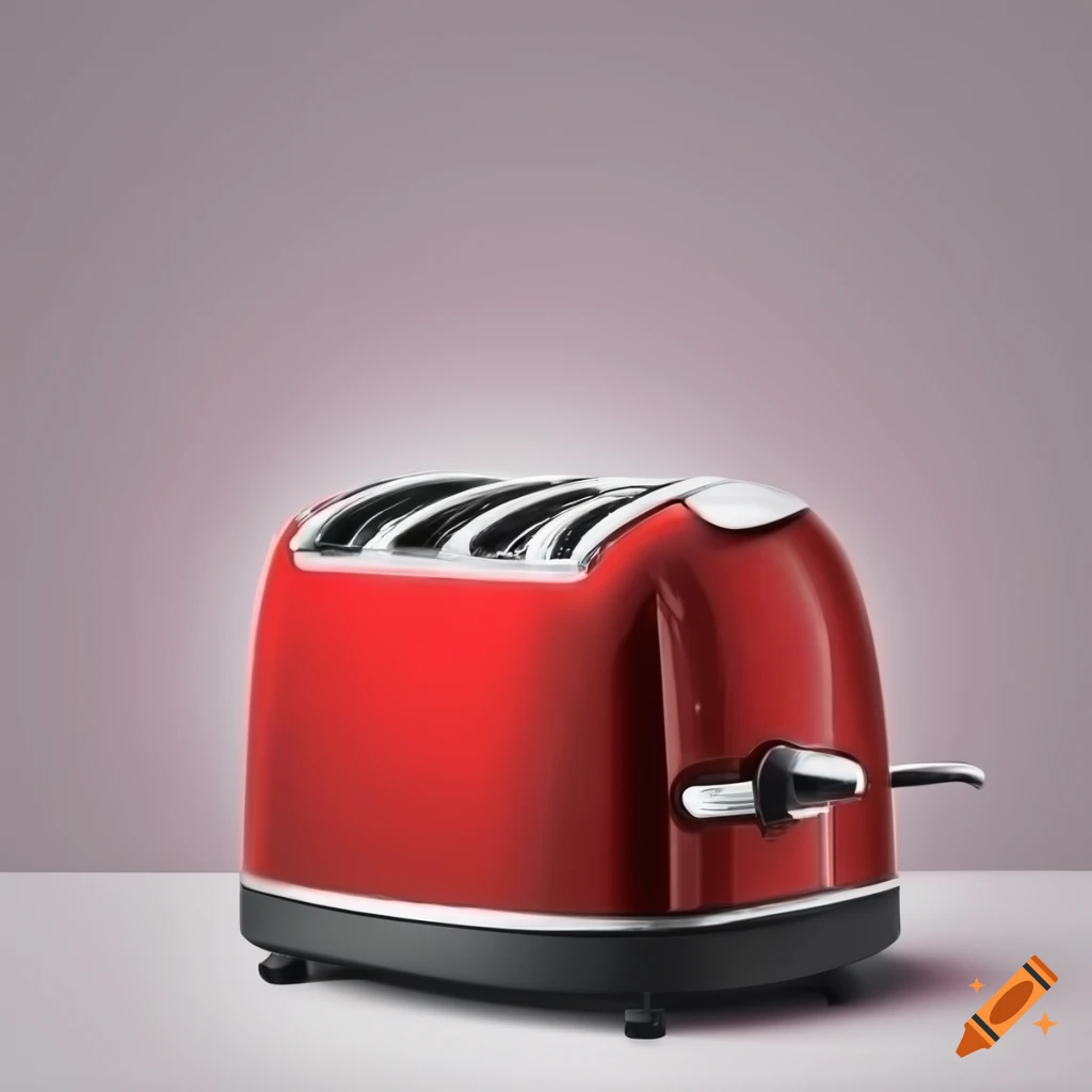 Red toaster on white background for product advertising