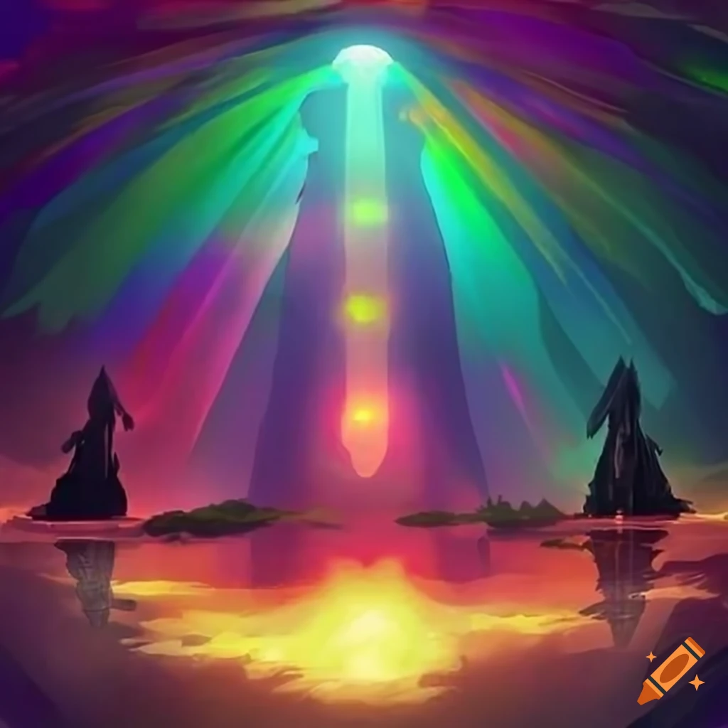 Final touch with god rays shining on mountain lake creating naturalism and awe