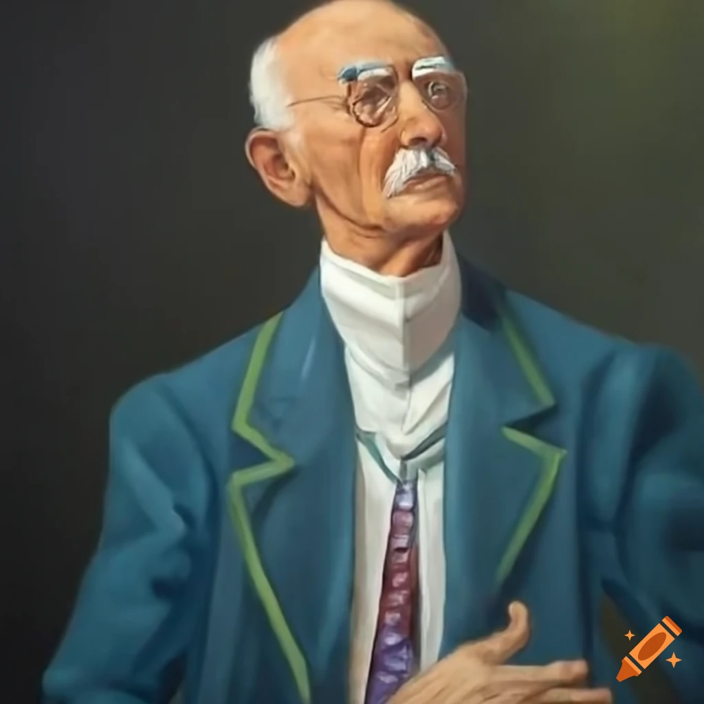 Enigmatic elderly man in retro-futuristic attire