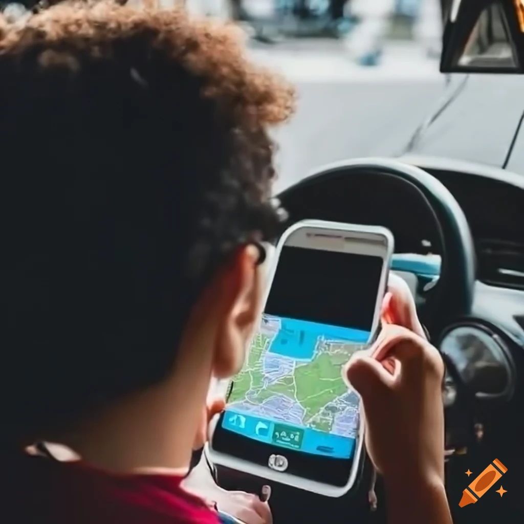 Person focusing on a mobile map for a secure commute with a ride-hailing app and taxi