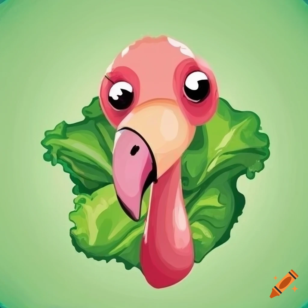 Whimsical lettuce with a funny flamingo face illustration