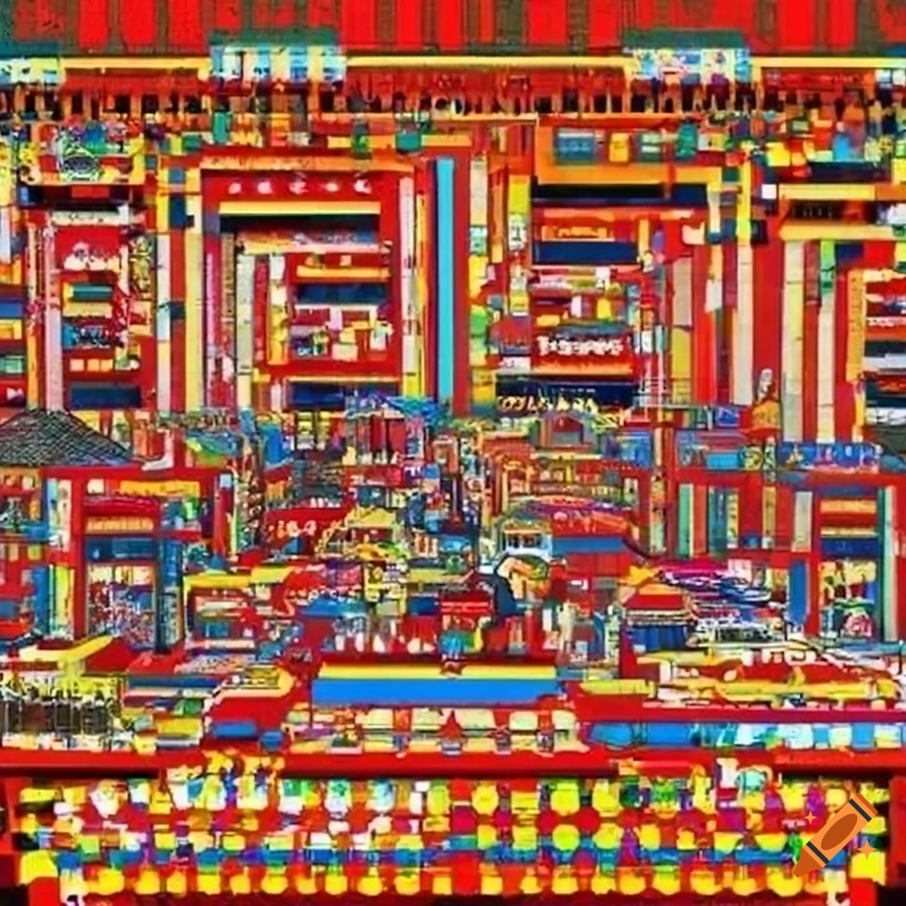 Complex and intricate city maze illusion inspired by Where's Wally