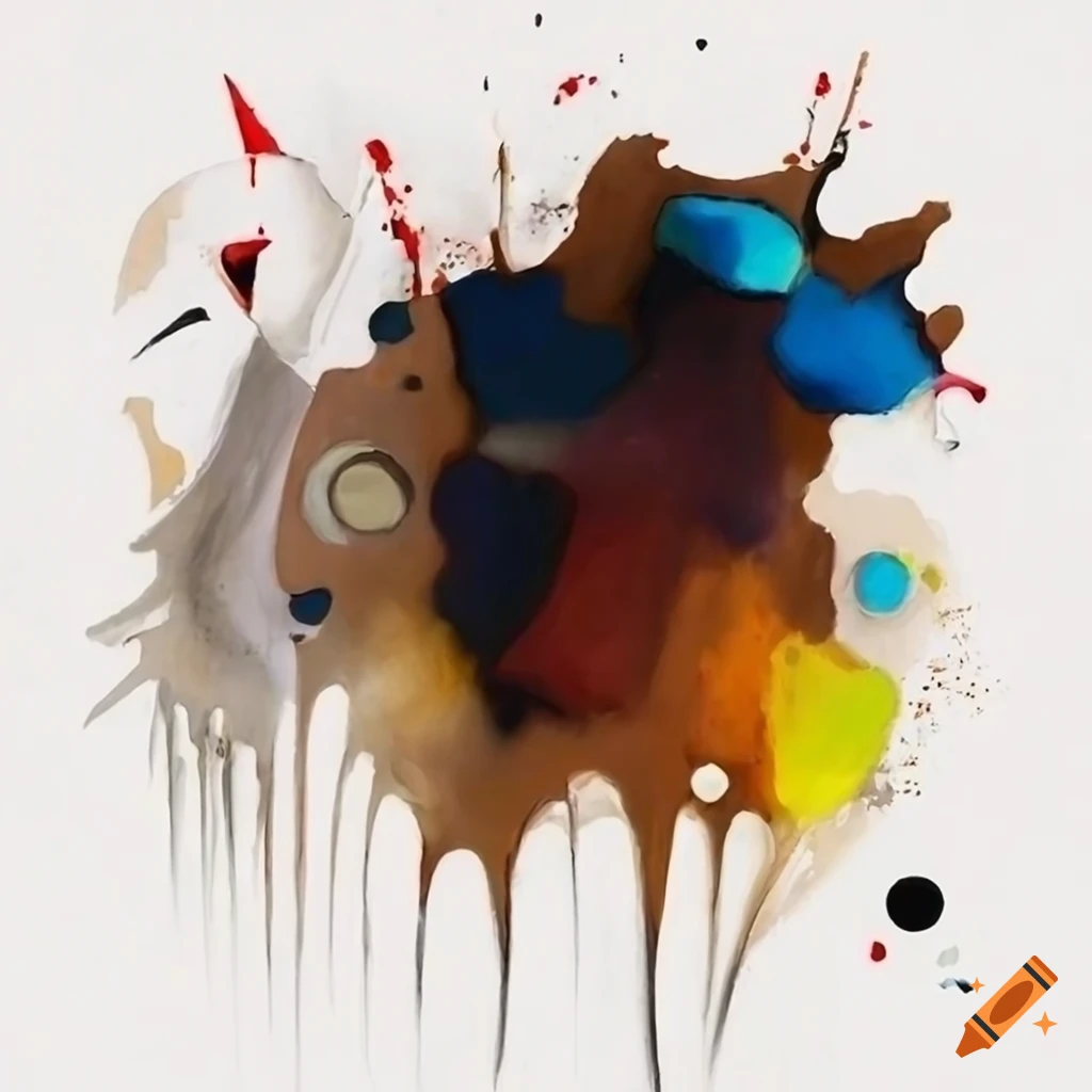 Abstract Kandinsky-style oil painting with geometric shapes and gestural splashes in various colors