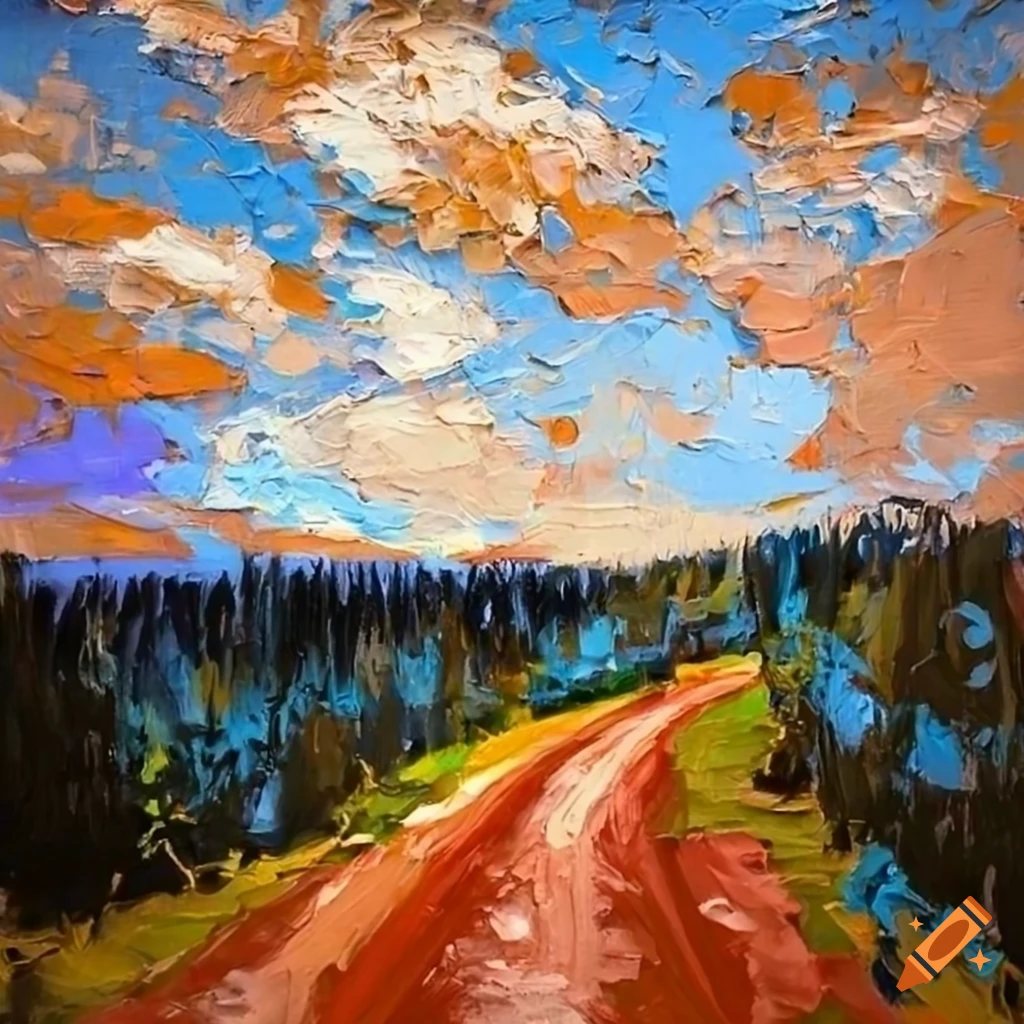 Southern Swedish biking route in a rough painted style with earth tones and heavy blues