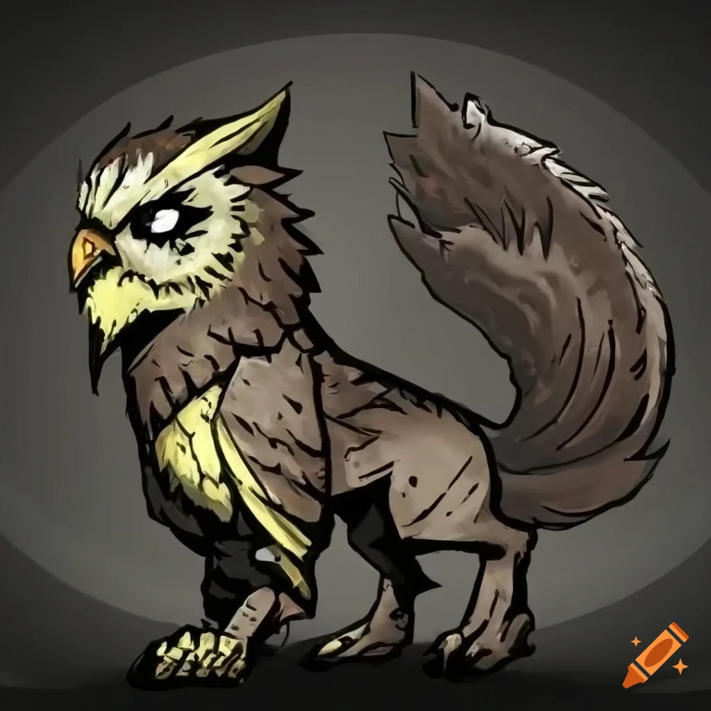 Mythical owl-wolf hybrid creature in darkest dungeon style on Craiyon