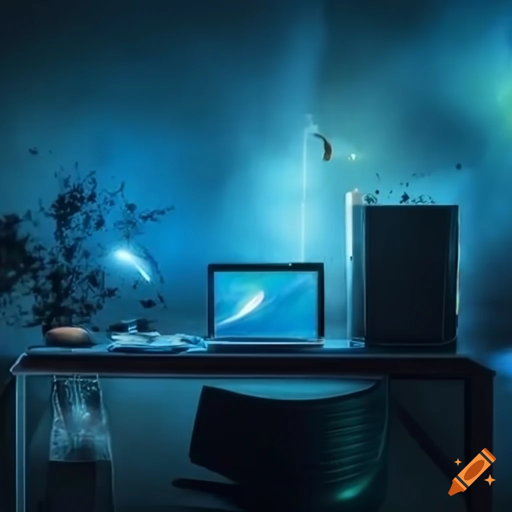 Behind A Computer Background Background of an office desk with a computer seen from behind in PNG ...