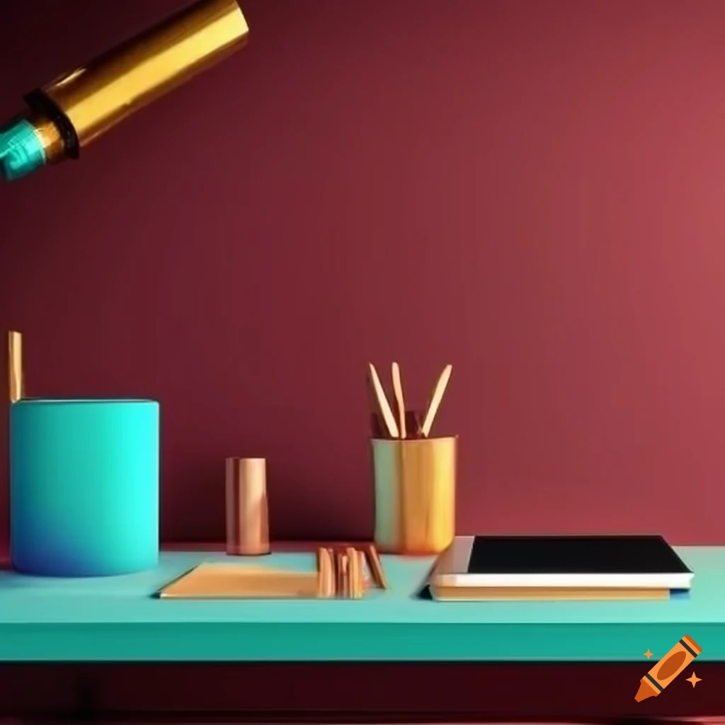 Vibrant creative workspace with colorful office supplies in an oil painting style